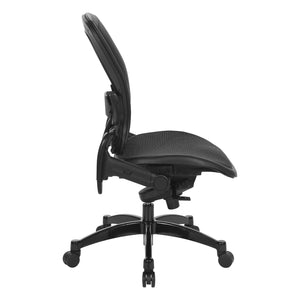 Breathable Mesh Seat and Back Executive Chair withTop Grain Leather Trim, Adjustable Lumbar Support, Height-Adjustable Flip Arms, Industrial Steel Finish Base