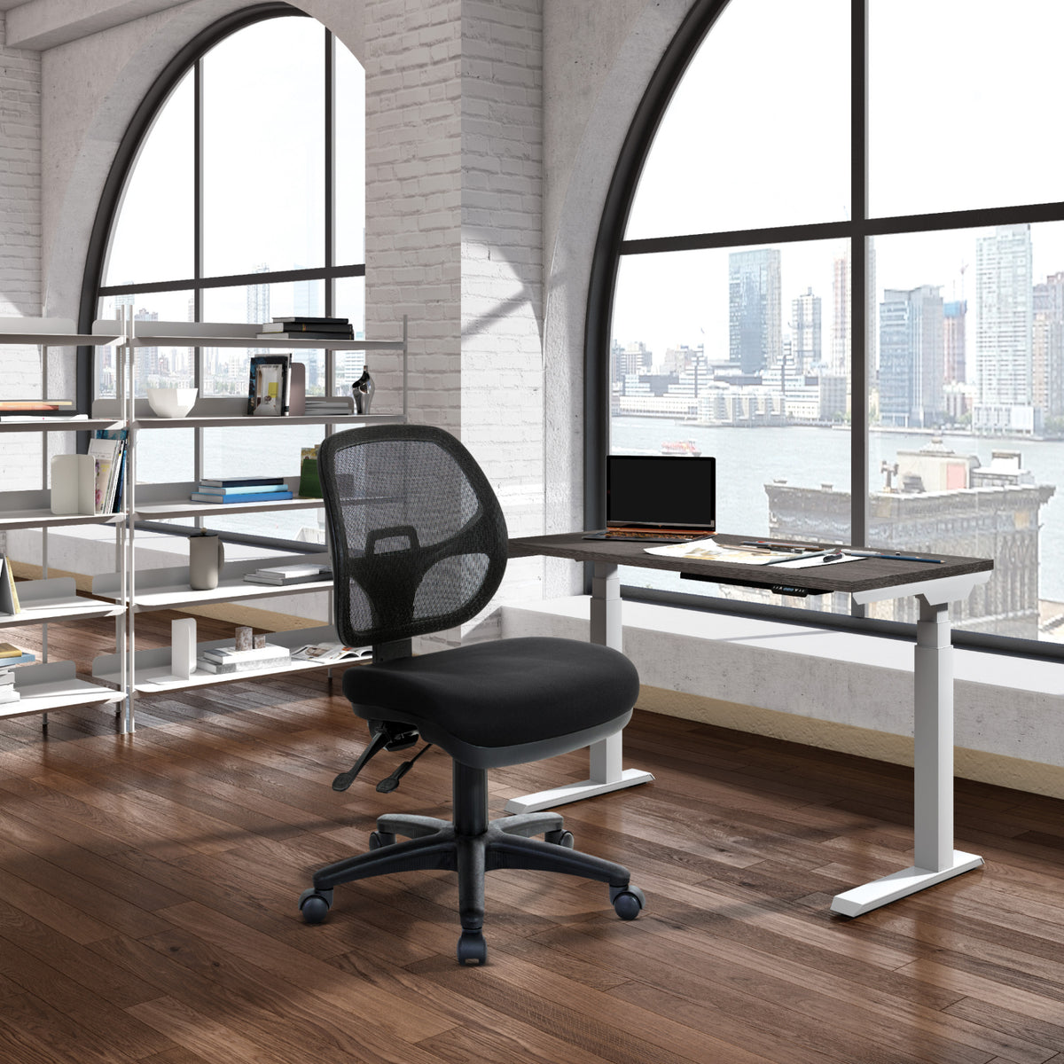 ProGrid Mesh Back Armless Ergonomic Task Chair with Padded Fabric Seat, Multi-Task Control