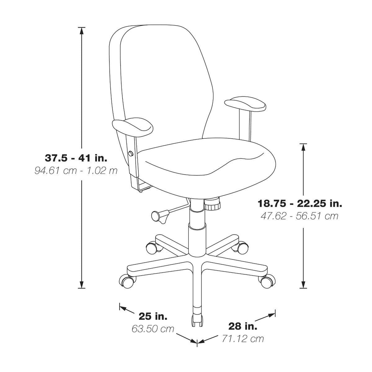 Mid-Back 2-to-1 Synchro Tilt Ergonomic Chair, Black Padded Fabric Seat
