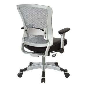 Professional Light AirGrid® Back Manager's Chair with Black Bonded Leather Seat, Memory Foam, Platinum Finish Flip Arms and Platinum Coated Base with Black End Caps