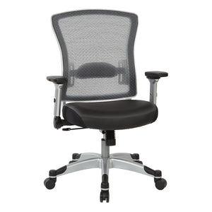 Professional Light AirGrid® Back Manager's Chair with Black Bonded Leather Seat, Memory Foam, Platinum Finish Flip Arms and Platinum Coated Base with Black End Caps