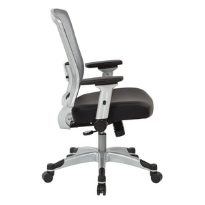 Professional Light AirGrid® Back Manager's Chair with Black Bonded Leather Seat, Memory Foam, Platinum Finish Flip Arms and Platinum Coated Base with Black End Caps