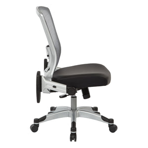 Professional Light AirGrid® Back Manager's Chair with Black Bonded Leather Seat, Memory Foam, Platinum Finish Flip Arms and Platinum Coated Base with Black End Caps