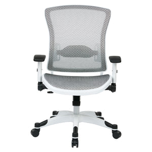 White Frame Manager’s Chair with Breathable Mesh Seat and Back, Adjustable Padded Flip Arms and Coated Nylon Base