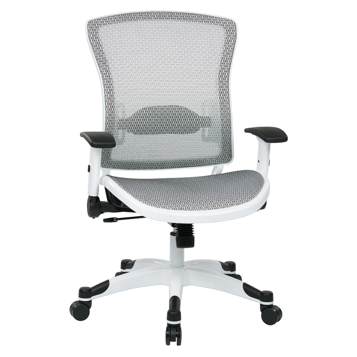 White Frame Manager’s Chair with Breathable Mesh Seat and Back, Adjustable Padded Flip Arms and Coated Nylon Base