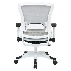 White Frame Manager’s Chair with Breathable Mesh Seat and Back, Adjustable Padded Flip Arms and Coated Nylon Base