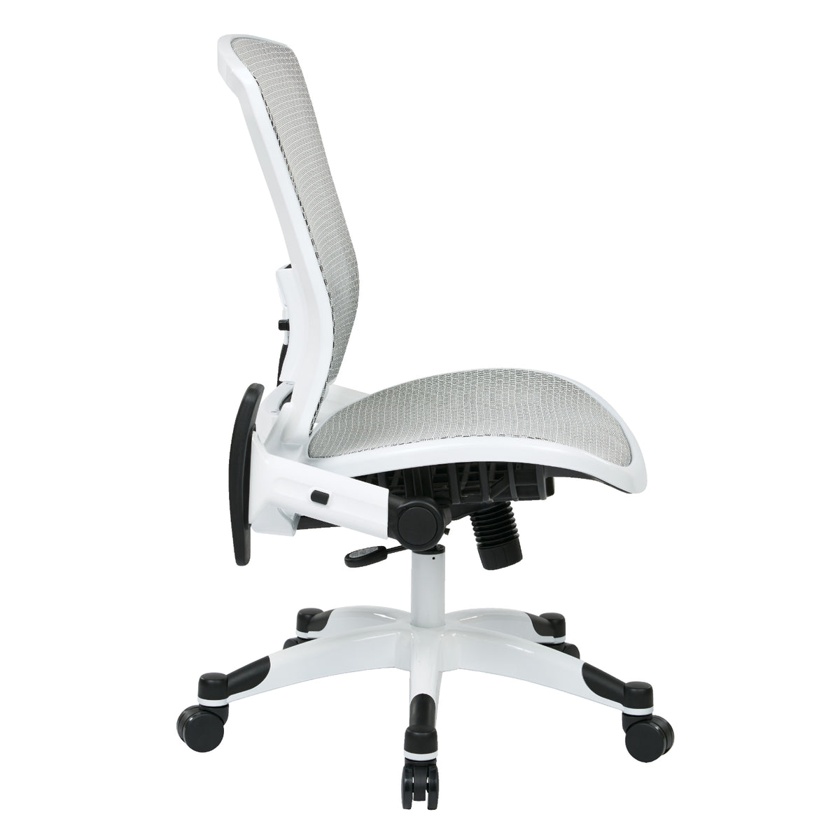 White Frame Manager’s Chair with Breathable Mesh Seat and Back, Adjustable Padded Flip Arms and Coated Nylon Base