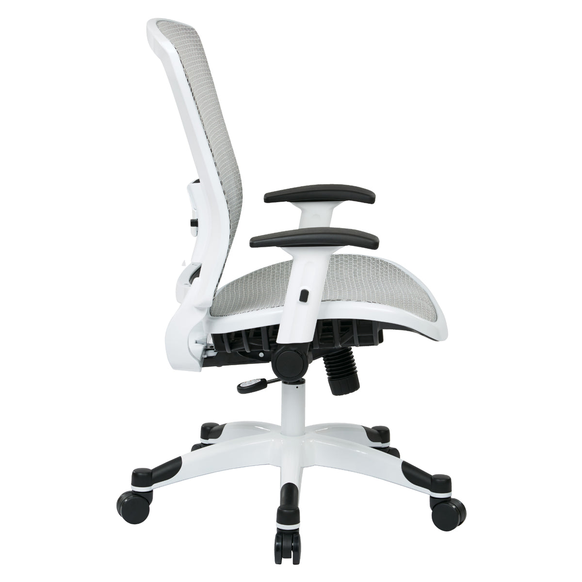 White Frame Manager’s Chair with Breathable Mesh Seat and Back, Adjustable Padded Flip Arms and Coated Nylon Base