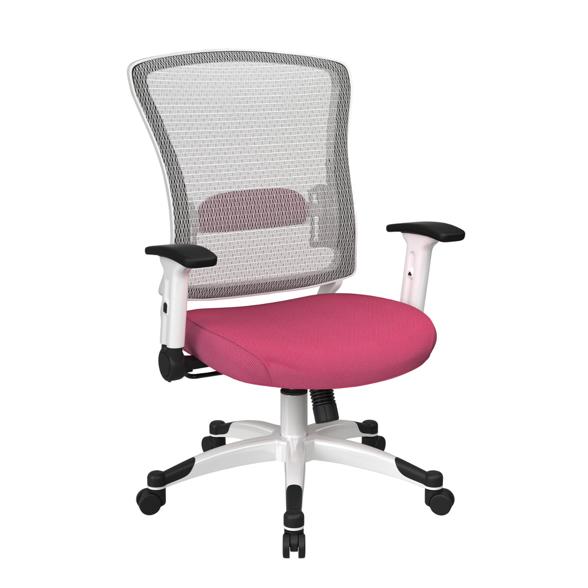 White Frame Manager's Chair with Breathable Mesh Back and Padded Silver Ion Technology Dillon Seat, Height Adjustable Flip Arms and Coated Nylon Base