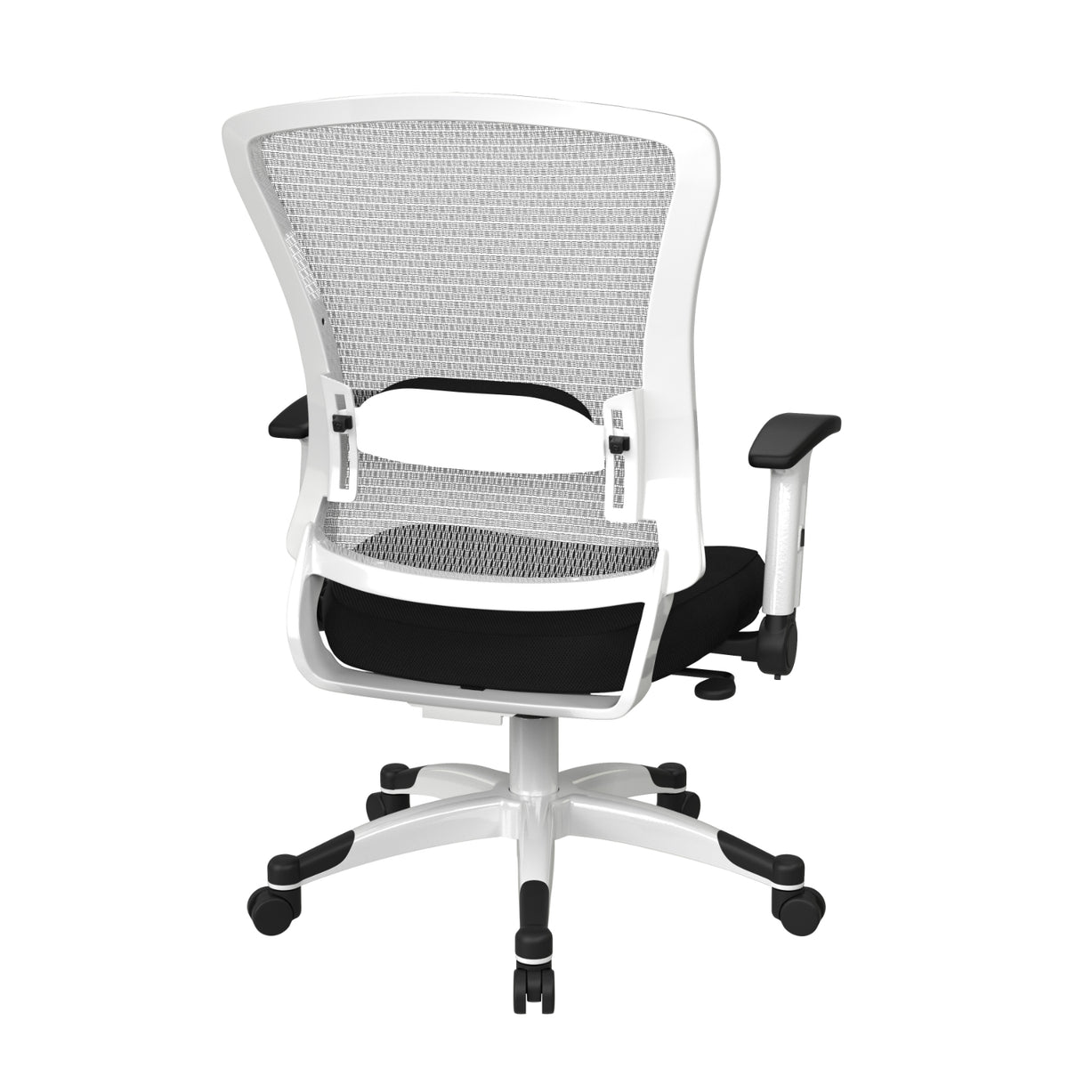 White Frame Manager's Chair with Breathable Mesh Back and Padded Mesh Seat, Height Adjustable Flip Arms and Coated Nylon Base