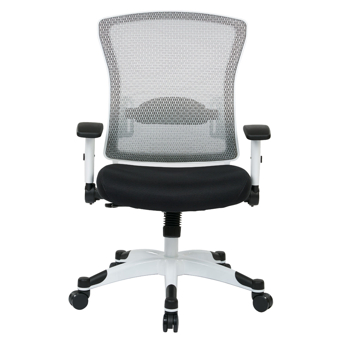 White Frame Manager's Chair with Breathable Mesh Back and Padded Mesh Seat, Height Adjustable Flip Arms and Coated Nylon Base