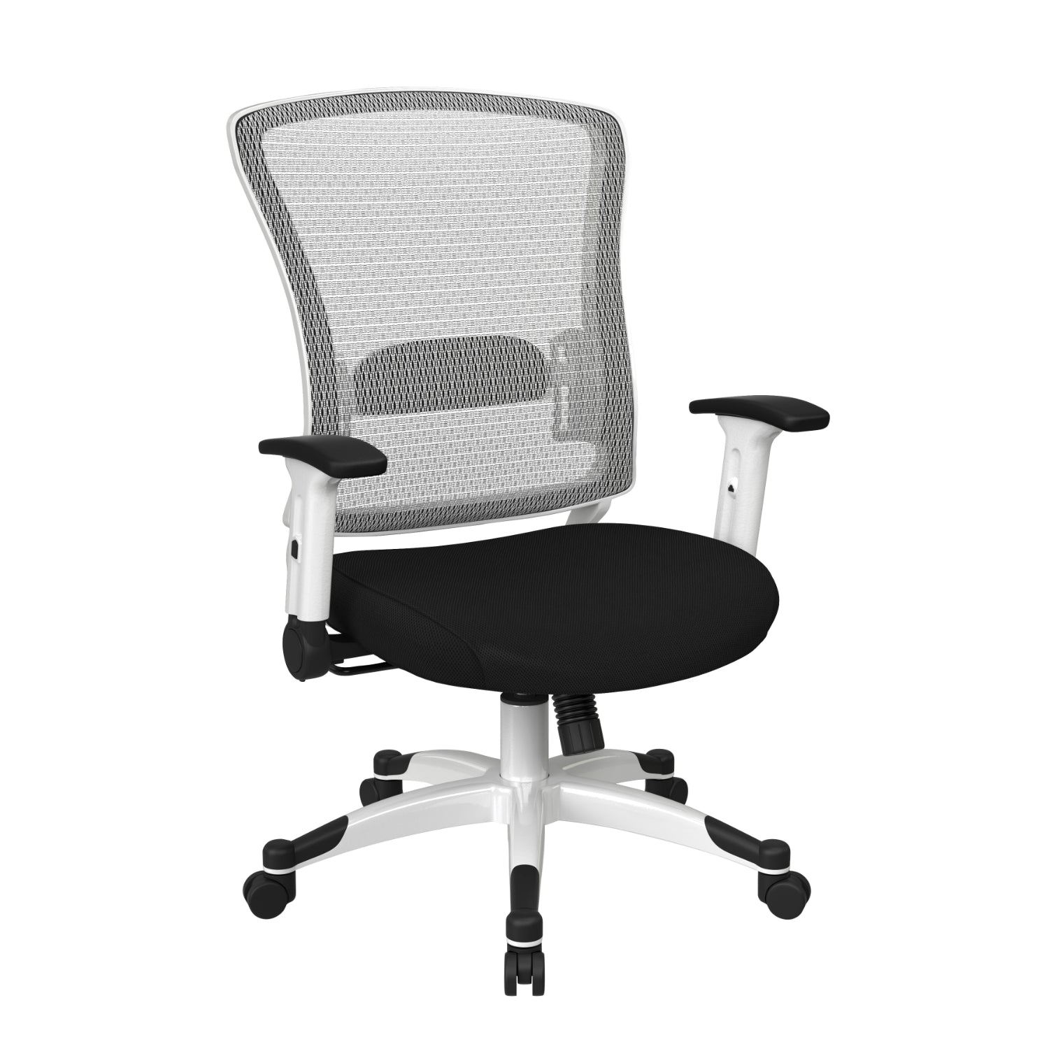 White Frame Manager's Chair with Breathable Mesh Back and Padded Mesh Seat, Height Adjustable Flip Arms and Coated Nylon Base