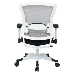 White Frame Manager's Chair with Breathable Mesh Back and Padded Mesh Seat, Height Adjustable Flip Arms and Coated Nylon Base