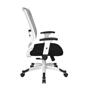 White Frame Manager's Chair with Breathable Mesh Back and Padded Mesh Seat, Height Adjustable Flip Arms and Coated Nylon Base