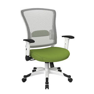 White Frame Manager's Chair with Breathable Mesh Back and Padded Fun Colors Seat, Height Adjustable Flip Arms and Coated Nylon Base