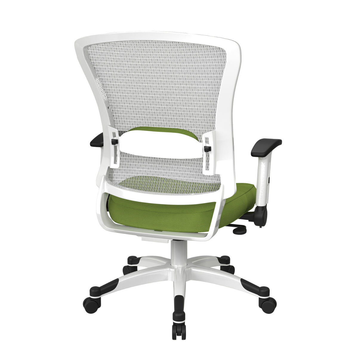 White Frame Manager's Chair with Breathable Mesh Back and Padded Fun Colors Seat, Height Adjustable Flip Arms and Coated Nylon Base