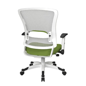 White Frame Manager's Chair with Breathable Mesh Back and Padded Fun Colors Seat, Height Adjustable Flip Arms and Coated Nylon Base