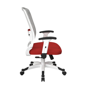 White Frame Manager's Chair with Breathable Mesh Back and Padded Silver Ion Technology Dillon Seat, Height Adjustable Flip Arms and Coated Nylon Base