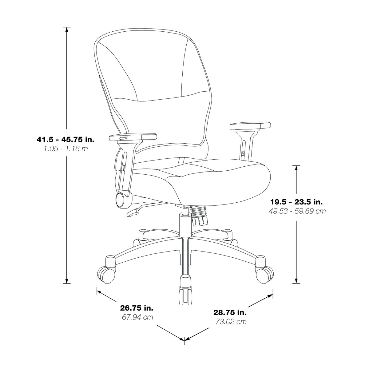 Bonded Leather Seat and Back Manager's Chair with 4-Way Adjustable Flip Arms and Industrial Steel Finish Base