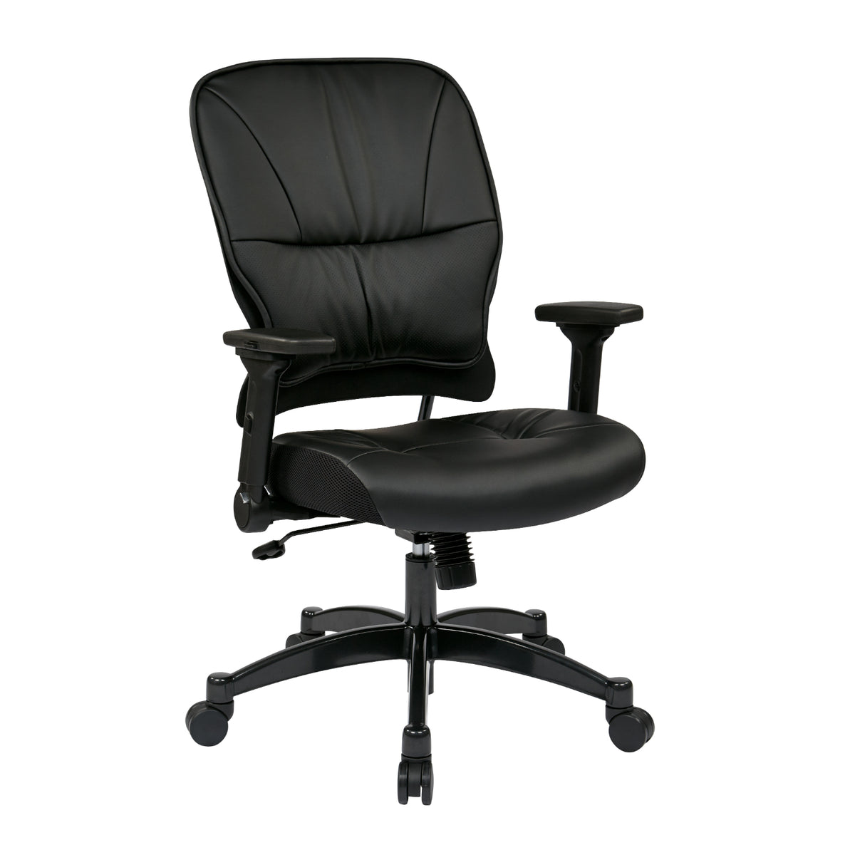Bonded Leather Seat and Back Manager's Chair with 4-Way Adjustable Flip Arms and Industrial Steel Finish Base