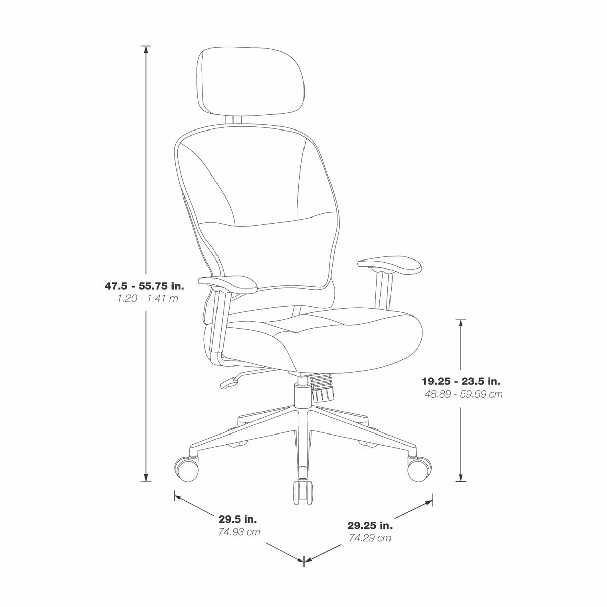 Black Bonded Leather Seat and Back Executive Chair with Adjustable Headrest, Adjustable Arms and Polished Aluminum Finish Base