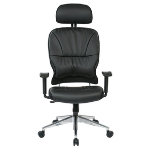 Black Bonded Leather Seat and Back Executive Chair with Adjustable Headrest, Adjustable Arms and Polished Aluminum Finish Base