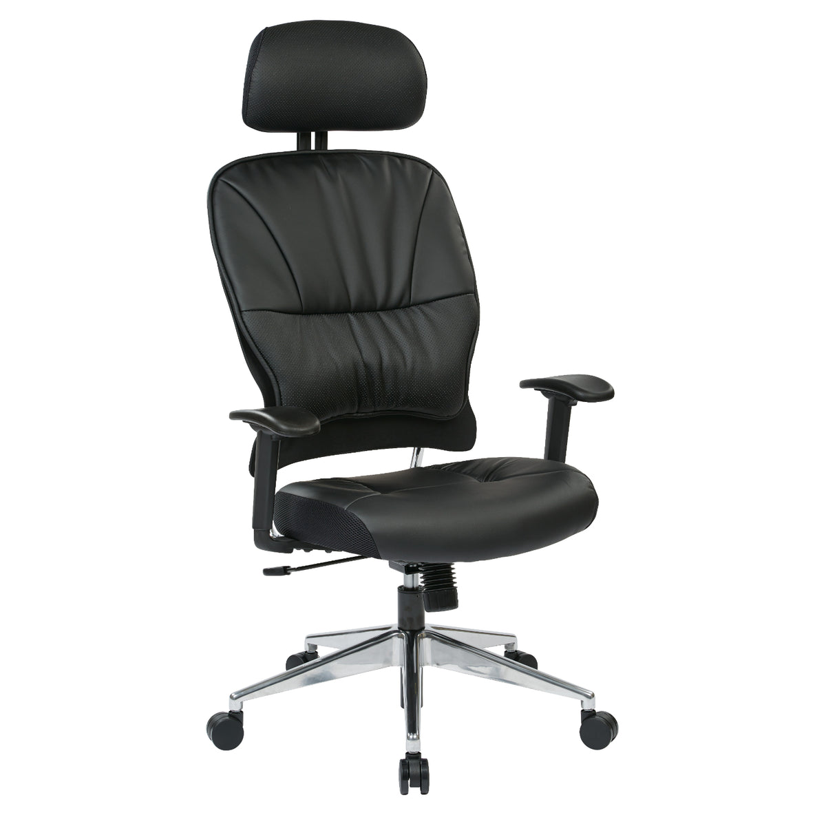 Black Bonded Leather Seat and Back Executive Chair with Adjustable Headrest, Adjustable Arms and Polished Aluminum Finish Base