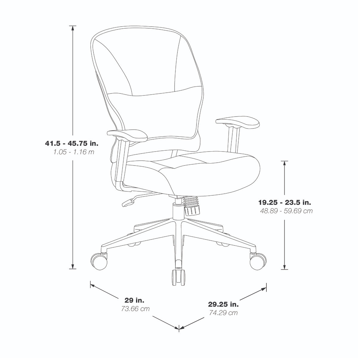 Black Bonded Leather Seat and Back Manager's Chair with Adjustable Arms and Polished Aluminum Finish Base