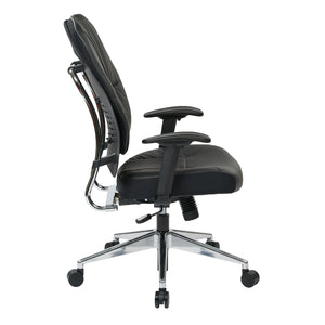 Black Bonded Leather Seat and Back Manager's Chair with Adjustable Arms and Polished Aluminum Finish Base