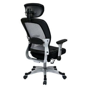 Light Air Grid® Back Manager's Chair with Padded Bonded Leather Seat, 4-Way Adjustable Flip Arms, Adjustable Headrest and Platinum Coated Nylon Base