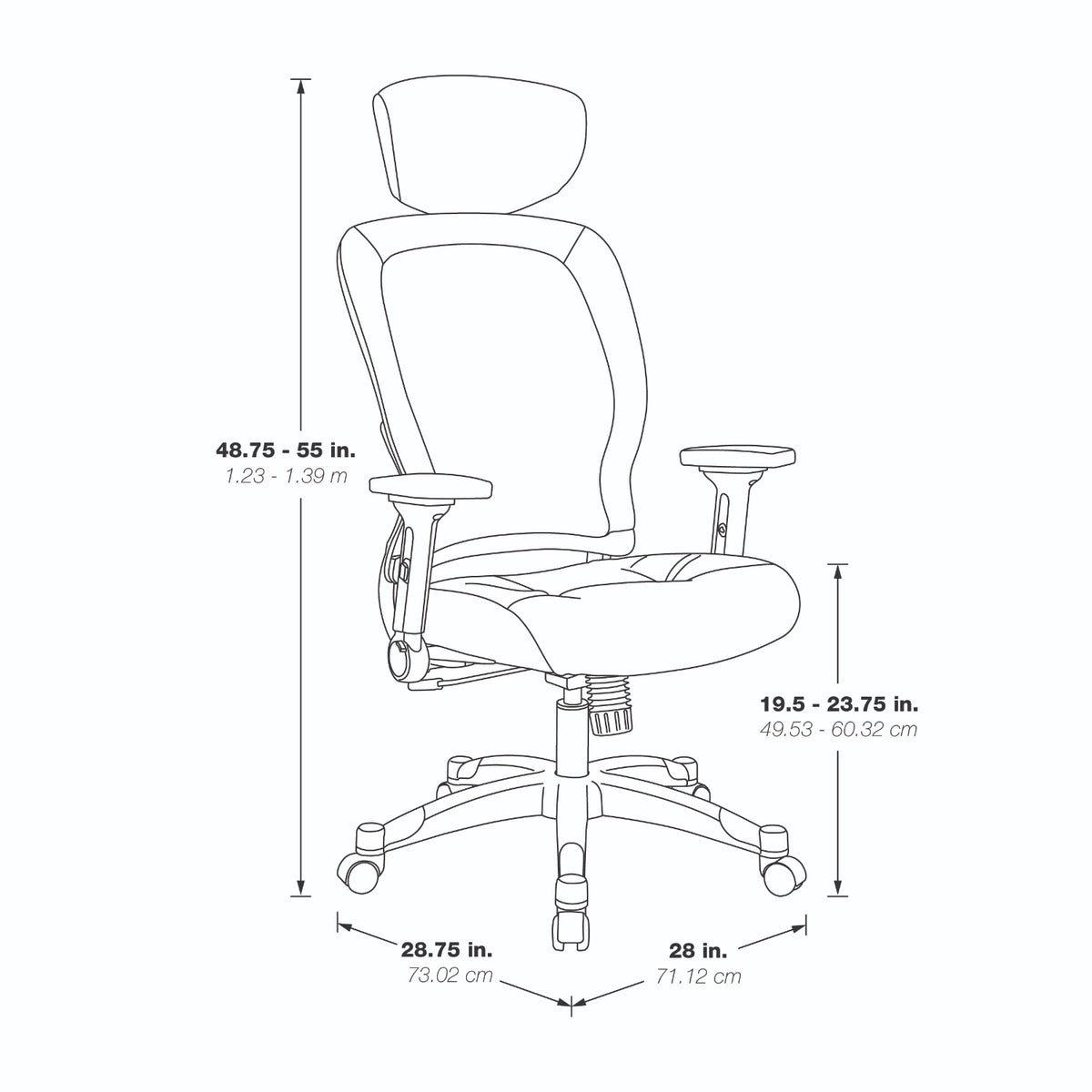 Light Air Grid® Back Manager's Chair with Padded Bonded Leather Seat, 4-Way Adjustable Flip Arms, Adjustable Headrest and Platinum Coated Nylon Base