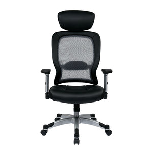 Light Air Grid® Back Manager's Chair with Padded Bonded Leather Seat, 4-Way Adjustable Flip Arms, Adjustable Headrest and Platinum Coated Nylon Base