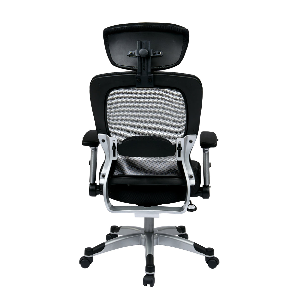 Light Air Grid® Back Manager's Chair with Padded Bonded Leather Seat, 4-Way Adjustable Flip Arms, Adjustable Headrest and Platinum Coated Nylon Base