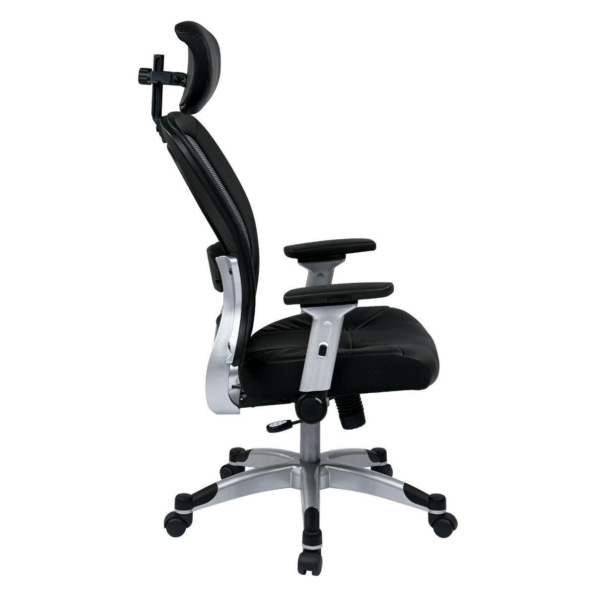 Light Air Grid® Back Manager's Chair with Padded Bonded Leather Seat, 4-Way Adjustable Flip Arms, Adjustable Headrest and Platinum Coated Nylon Base