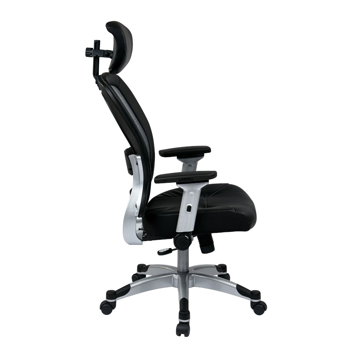 Light Air Grid® Back Manager's Chair with Padded Bonded Leather Seat, 4-Way Adjustable Flip Arms, Adjustable Headrest and Platinum Coated Nylon Base