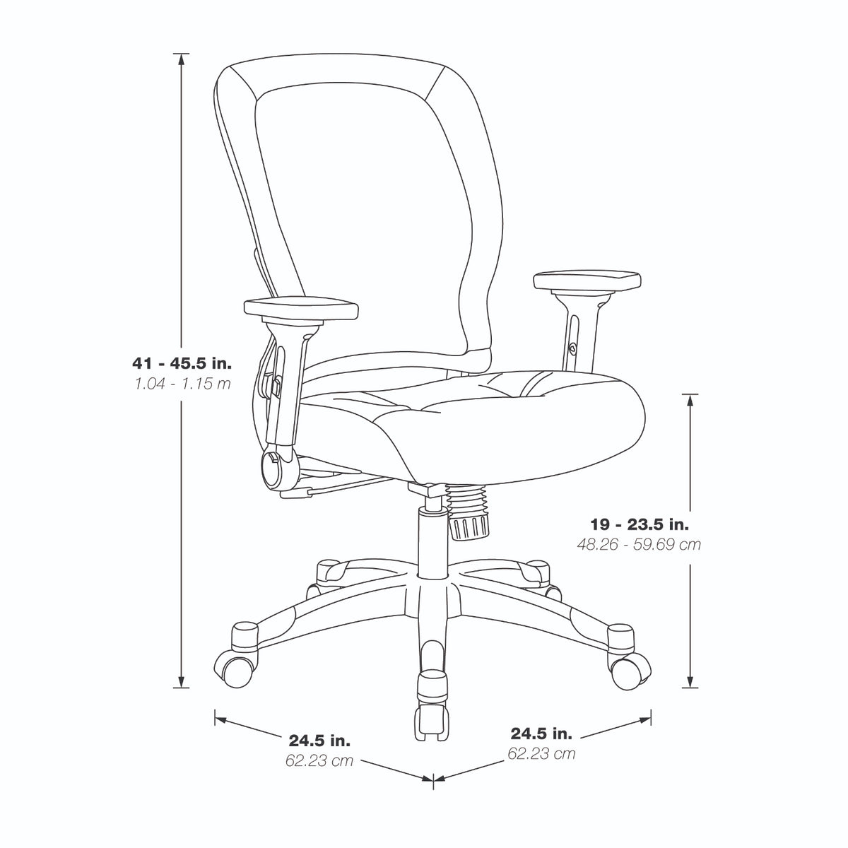 Light Air Grid® Back Manager's Chair with Padded Bonded Leather Seat, 4-Way Adjustable Flip Arms and Platinum Coated Nylon Base
