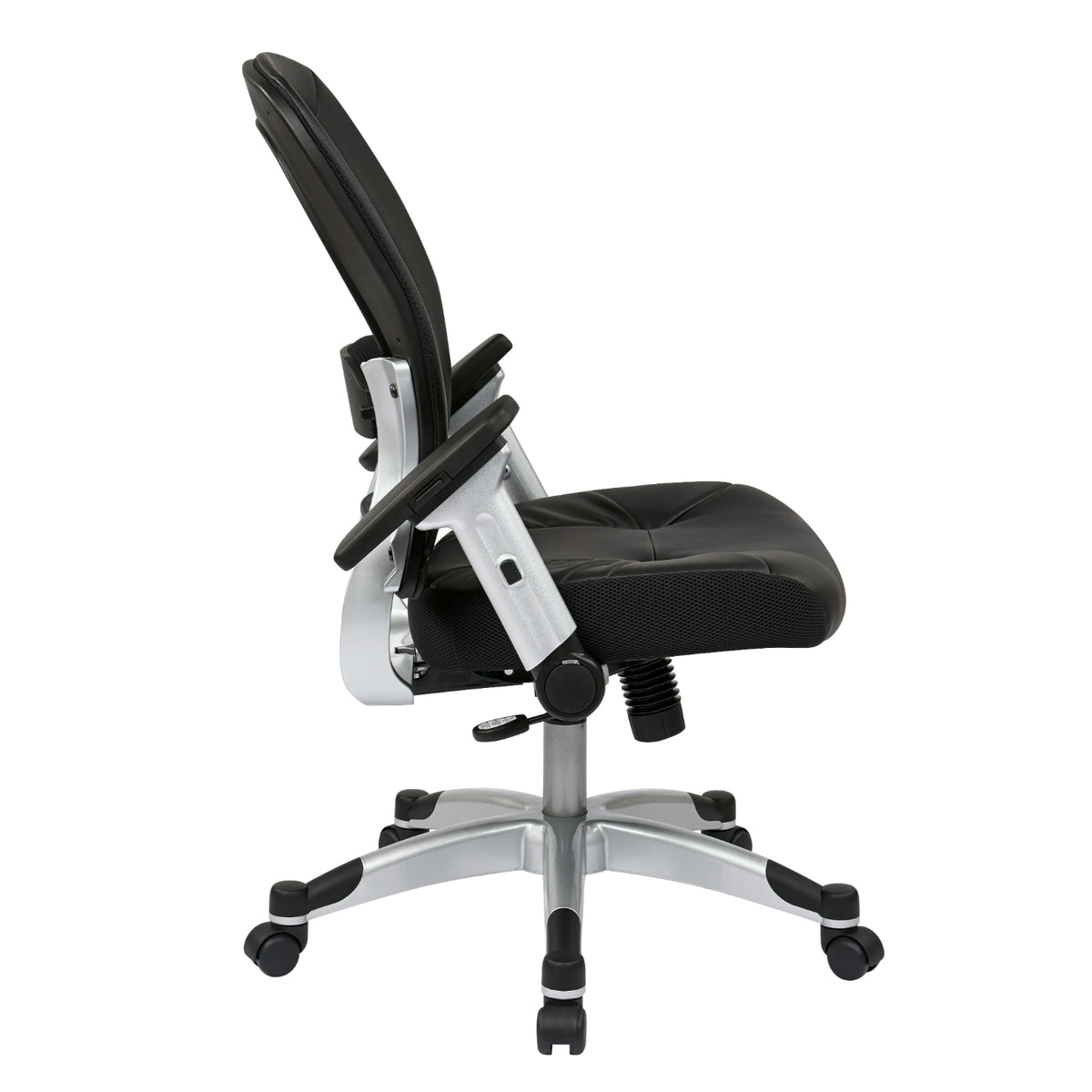 Light Air Grid® Back Manager's Chair with Padded Bonded Leather Seat, 4-Way Adjustable Flip Arms and Platinum Coated Nylon Base