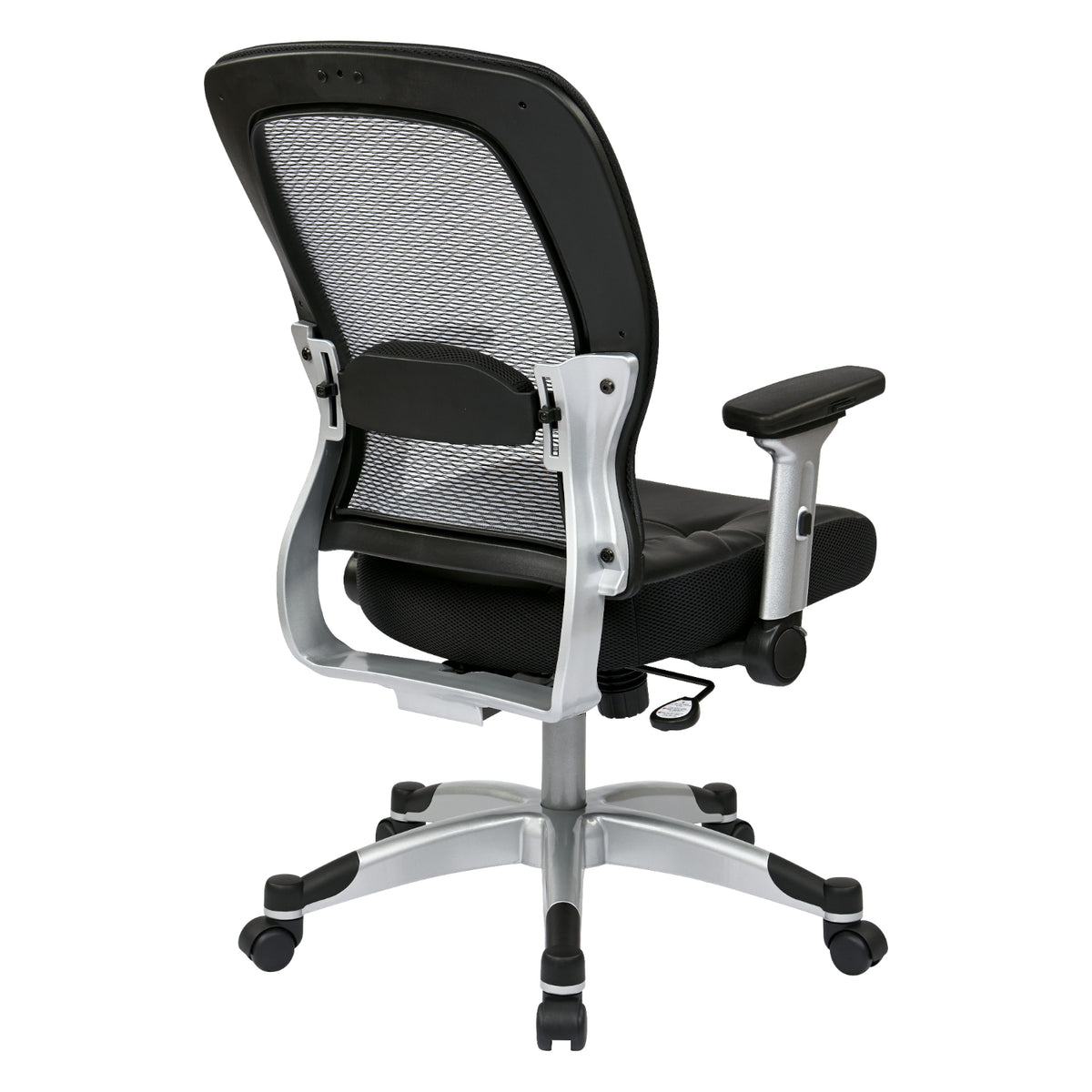 Light Air Grid® Back Manager's Chair with Padded Bonded Leather Seat, 4-Way Adjustable Flip Arms and Platinum Coated Nylon Base