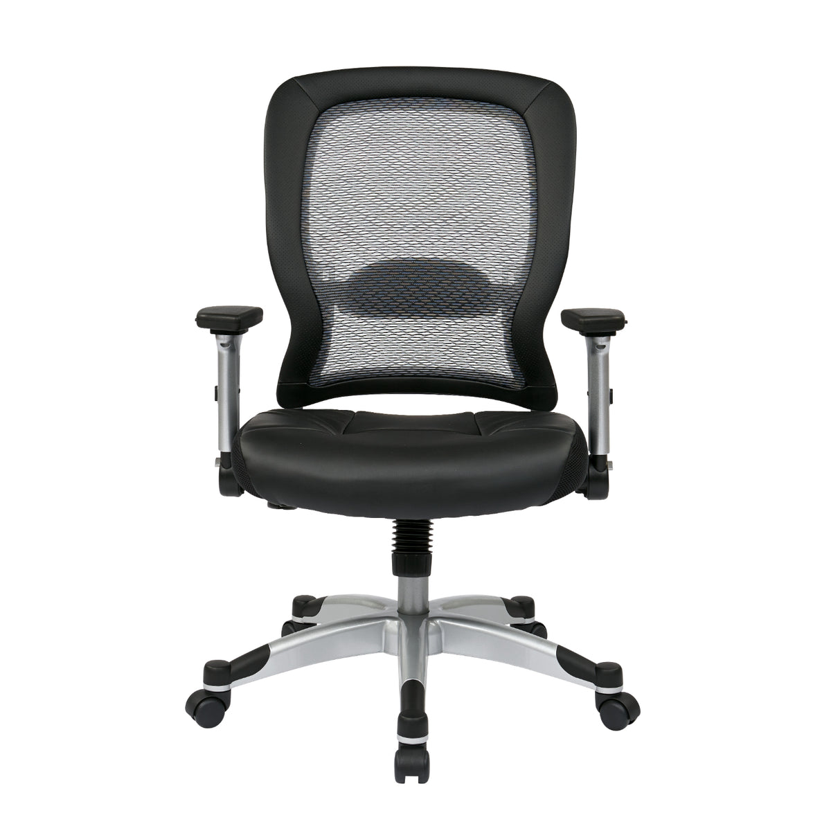 Light Air Grid® Back Manager's Chair with Padded Bonded Leather Seat, 4-Way Adjustable Flip Arms and Platinum Coated Nylon Base