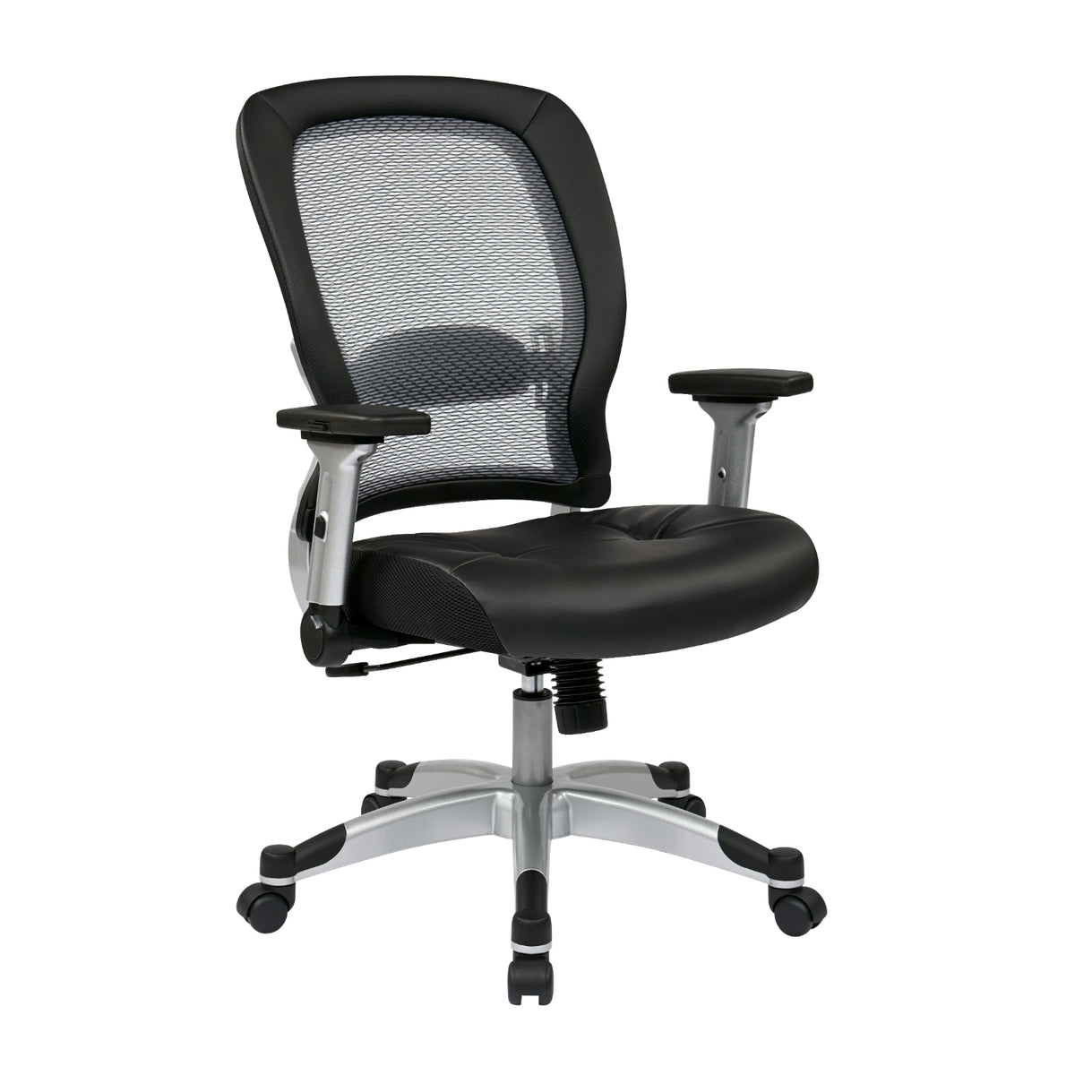 Light Air Grid® Back Manager's Chair with Padded Bonded Leather Seat, 4-Way Adjustable Flip Arms and Platinum Coated Nylon Base