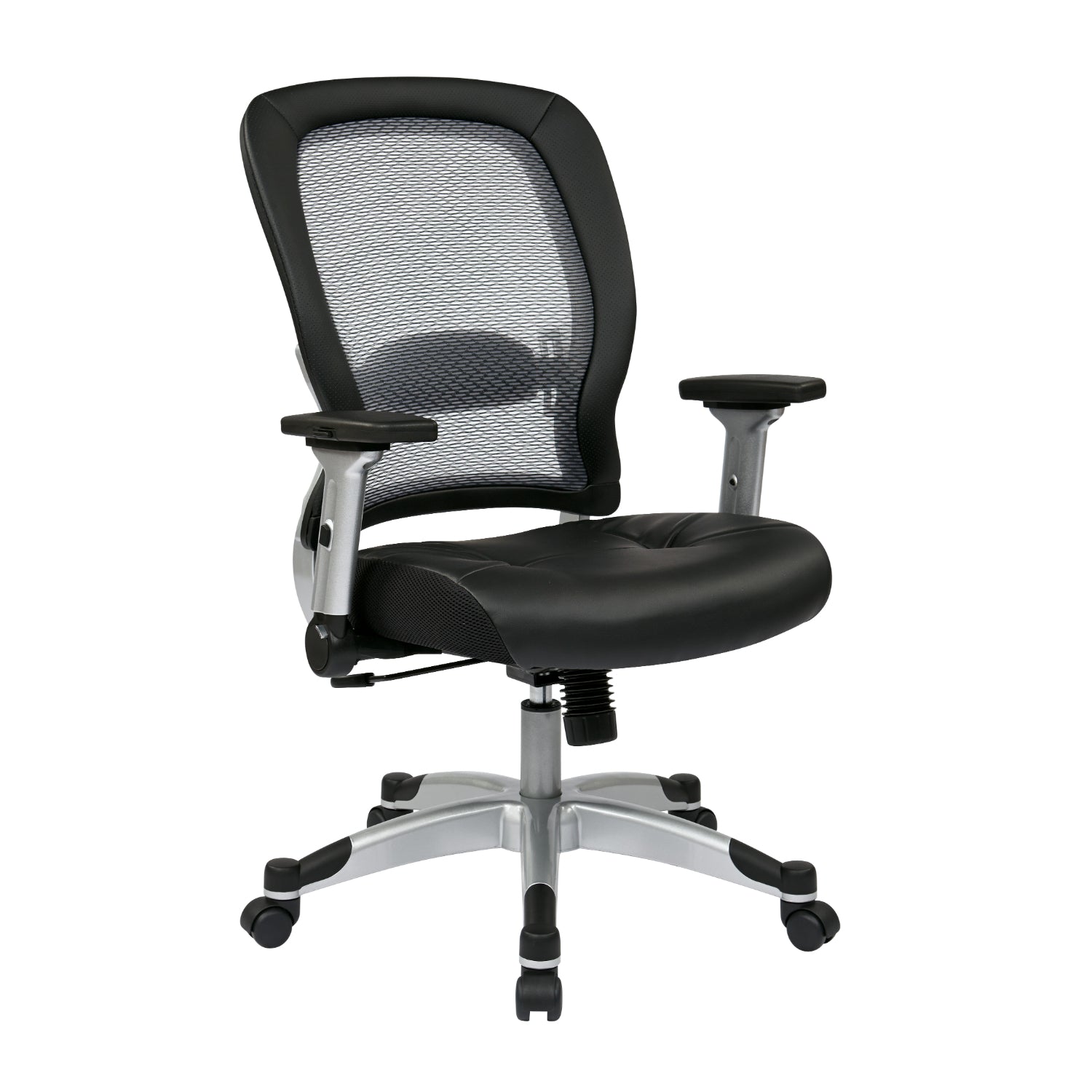 Light Air Grid® Back Manager's Chair with Padded Bonded Leather Seat, 4-Way Adjustable Flip Arms and Platinum Coated Nylon Base