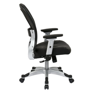 Light Air Grid® Back Manager's Chair with Padded Bonded Leather Seat, 4-Way Adjustable Flip Arms and Platinum Coated Nylon Base