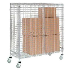Global Industrial Wire Security Truck, Chrome,  24"W x 60"L x 69"H, Polyurethane Casters, 2 Brake