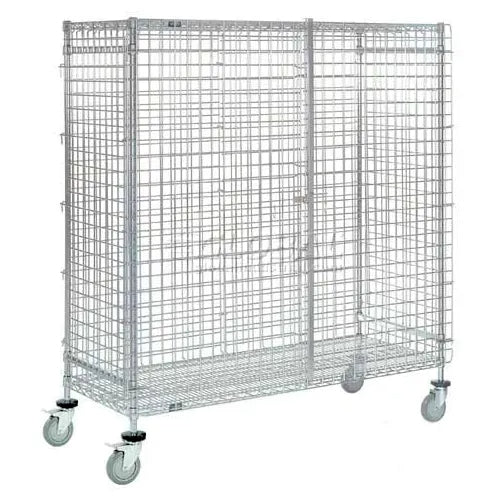 Global Industrial Wire Security Truck, Chrome,  24"W x 60"L x 69"H, Polyurethane Casters, 2 Brake