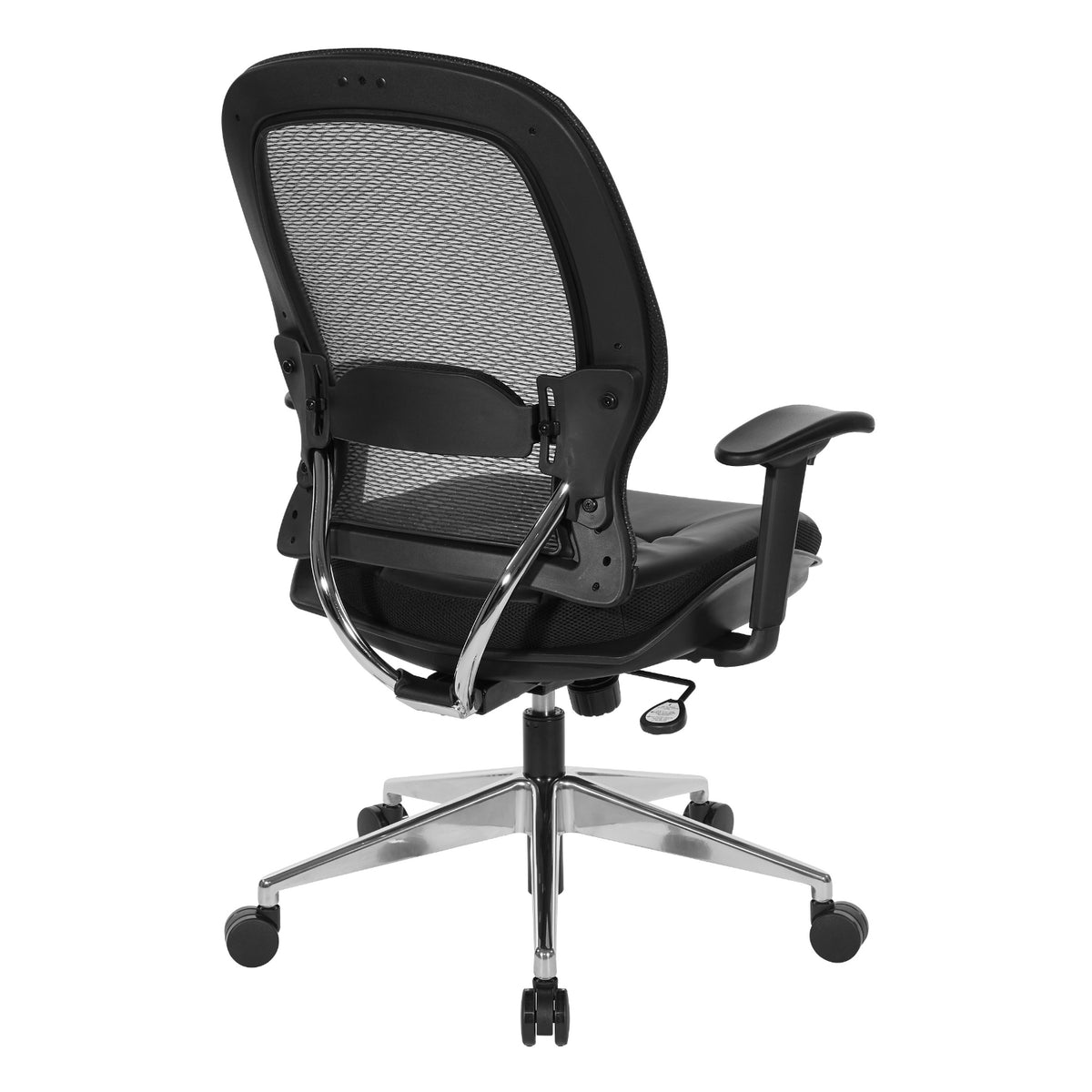 Air Grid® Back Chair with Black Bonded Leather Seat and Trim, Adjustable Arms, Adjustable Lumbar, and Angled Polished Aluminum Base
