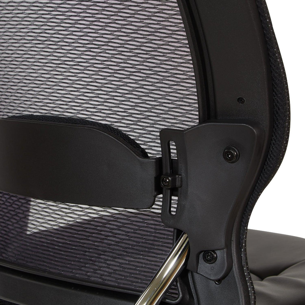 Air Grid® Back Chair with Black Bonded Leather Seat and Trim, Adjustable Arms, Adjustable Lumbar, and Angled Polished Aluminum Base