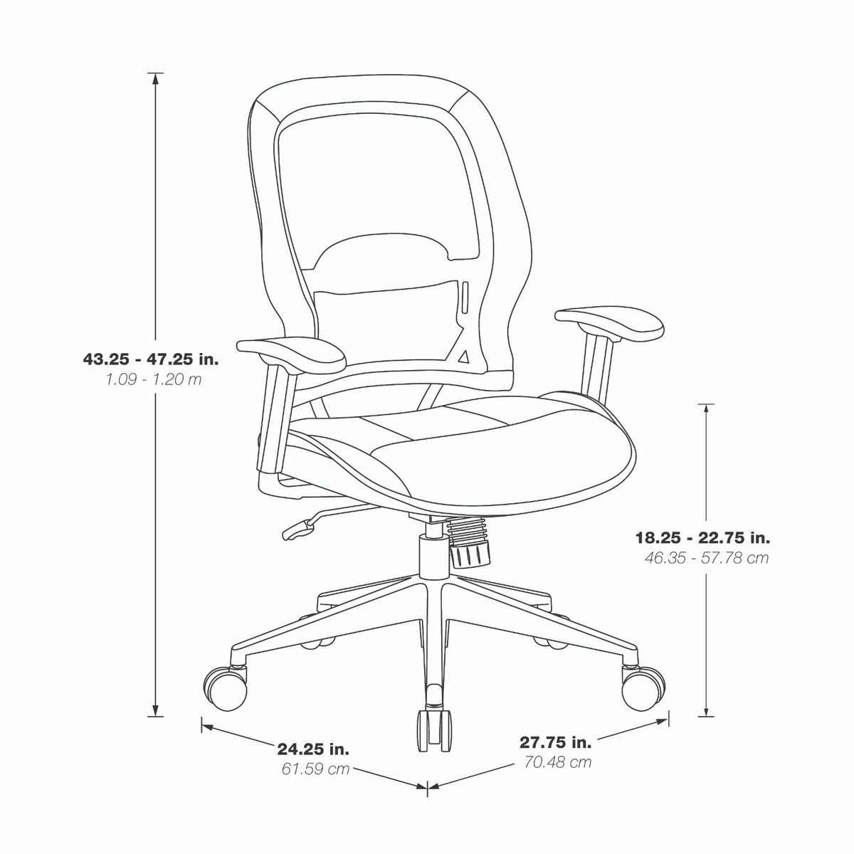 Air Grid® Back Chair with Black Bonded Leather Seat and Trim, Adjustable Arms, Adjustable Lumbar, and Angled Polished Aluminum Base