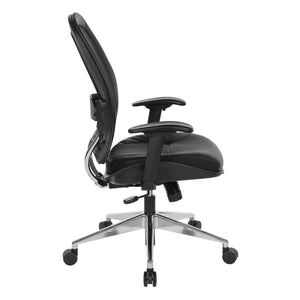 Air Grid® Back Chair with Black Bonded Leather Seat and Trim, Adjustable Arms, Adjustable Lumbar, and Angled Polished Aluminum Base