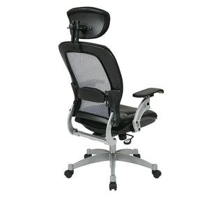 Light Air Grid® Back Executive Chair with Black Top Grain Leather Seat, Adjustable Headrest, Adjustable Lumbar and Platinum Finish Base