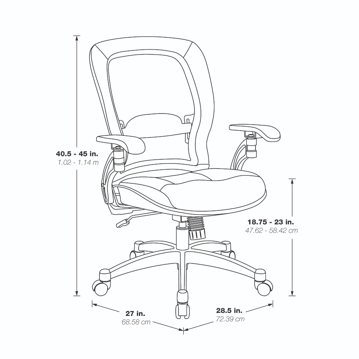 Light Air Grid® Manager's Chair with Black Top Grain Leather Seat and Trim and Platinum Finish Base